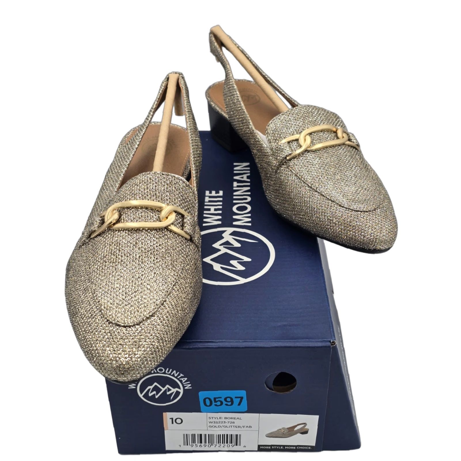 Vintage White Mountain Slingback Heels Women’s Gold Glitter Sz 10 M NIB - 90s? Size US 10 / IT 40 - 1 Thumbnail