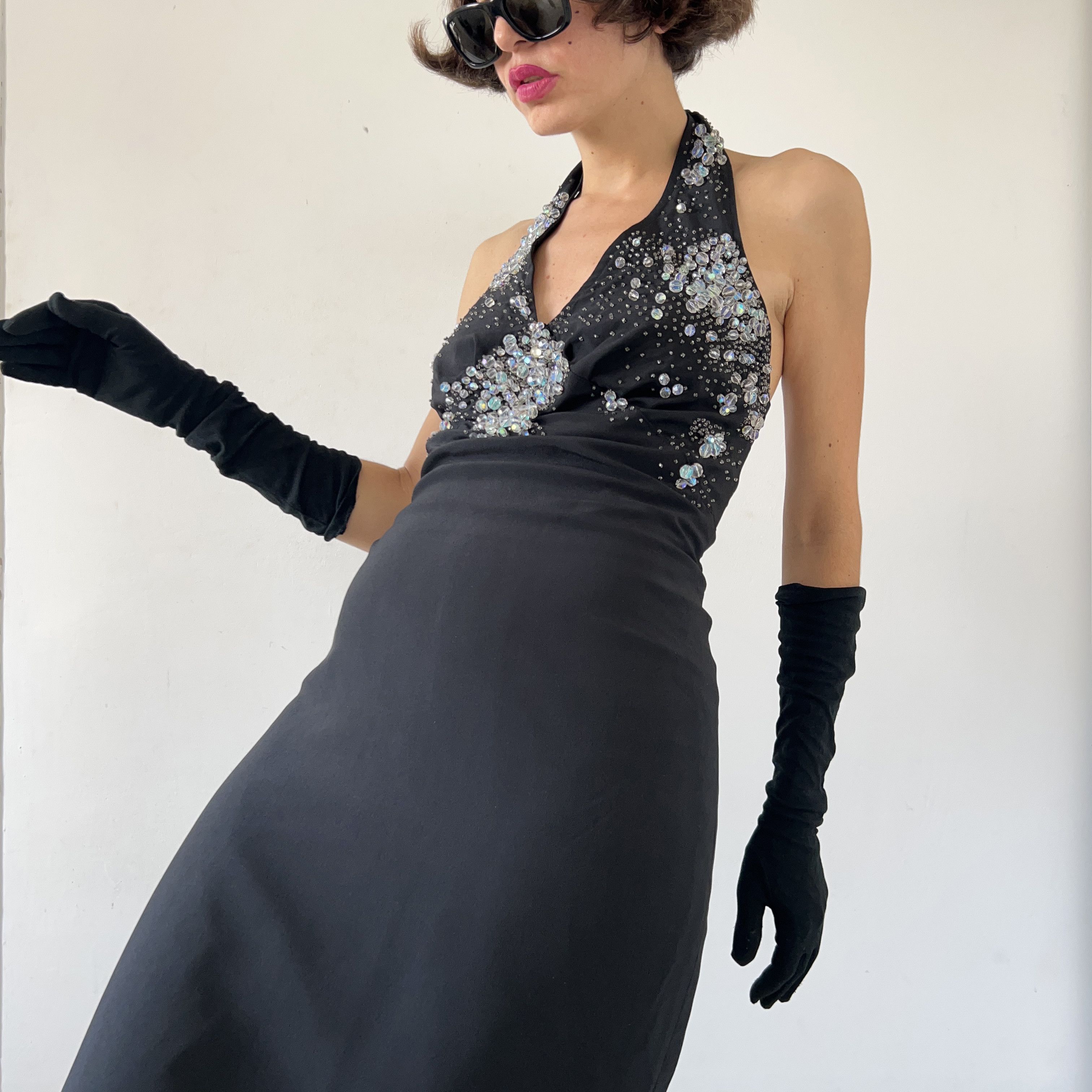 Vintage Vintage 90s Black Beaded Halter Gown Size M / US 6-8 / IT 42-44 - 9 Thumbnail