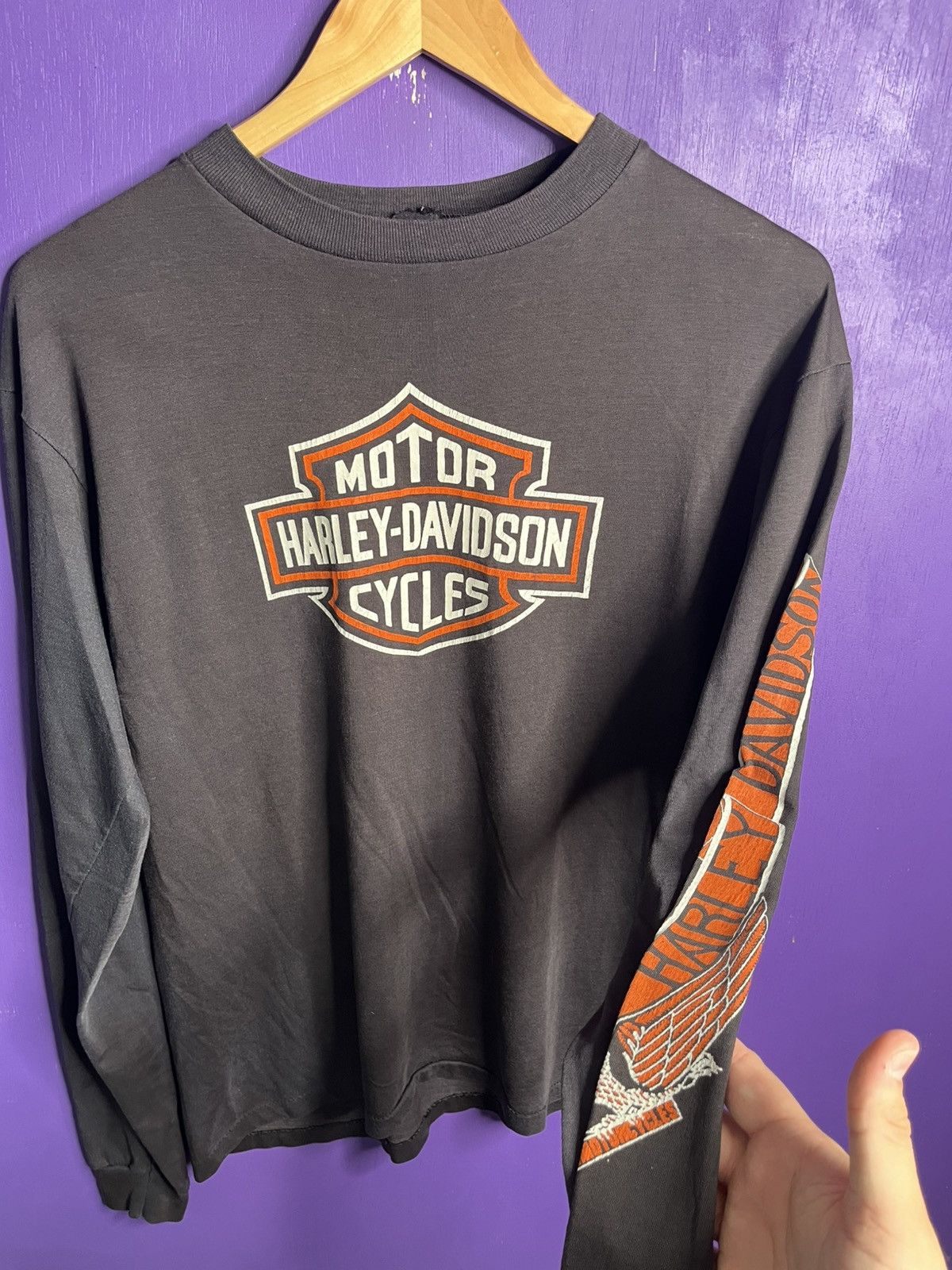 Harley Davidson × Vintage Vintage 80s Harley Davidson halls long-sleeve t-shirt Size US M / EU 48-50 / 2 - 3 Thumbnail