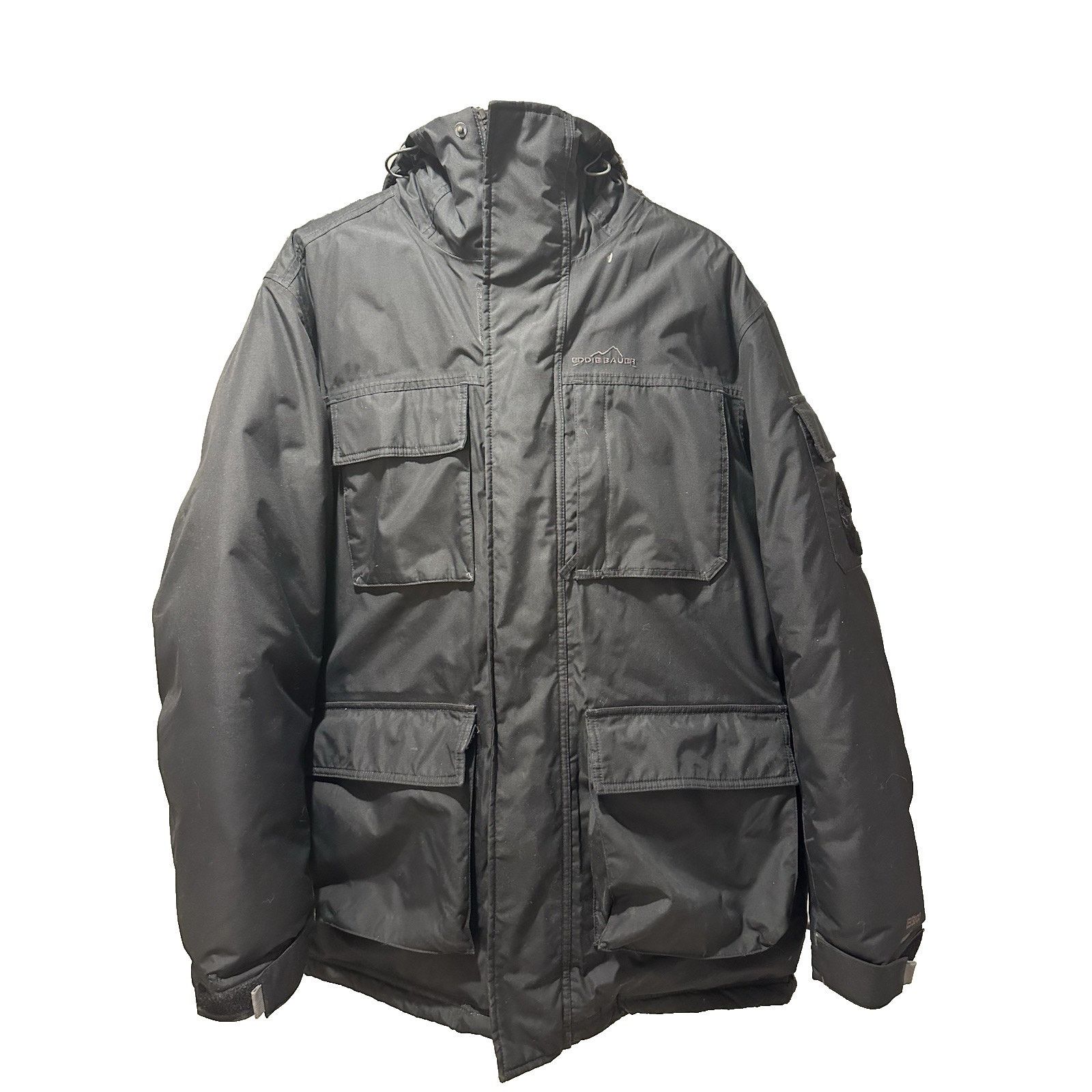 Eddie Bauer Men's Large Down Parka Black WeatherEdge Goose Feather Hood Size US L / EU 52-54 / 3 - 1 Thumbnail