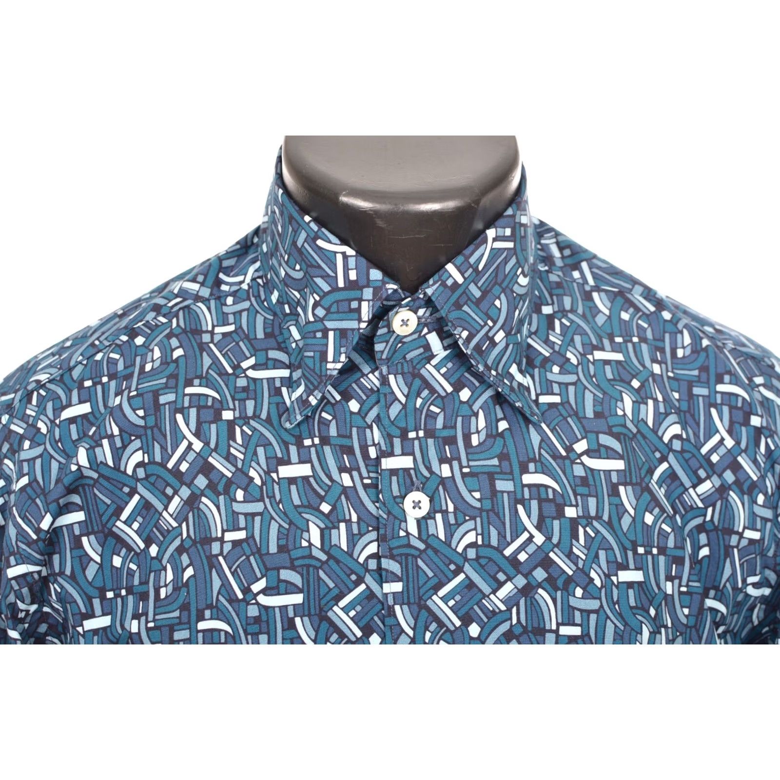 Canali Canali Blue Full-Print Cotton Button Shirt Size S Mens Shirt Size US S / EU 44-46 / 1 - 2 Thumbnail