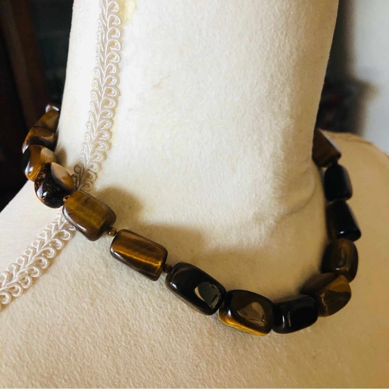 Vintage Vintage chunky polished genuine tiger eye stone 925 necklace Size ONE SIZE - 3 Thumbnail