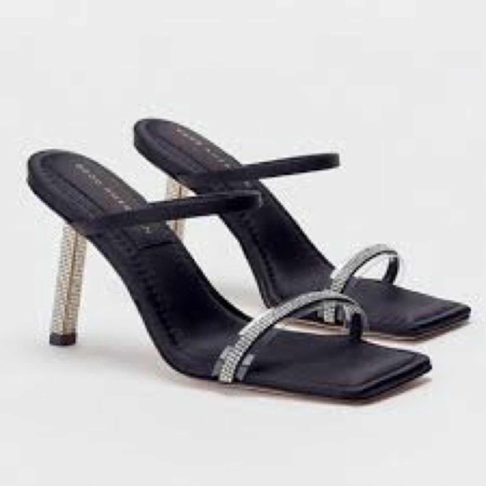 Good American Black Rhinestone Sandals Heel