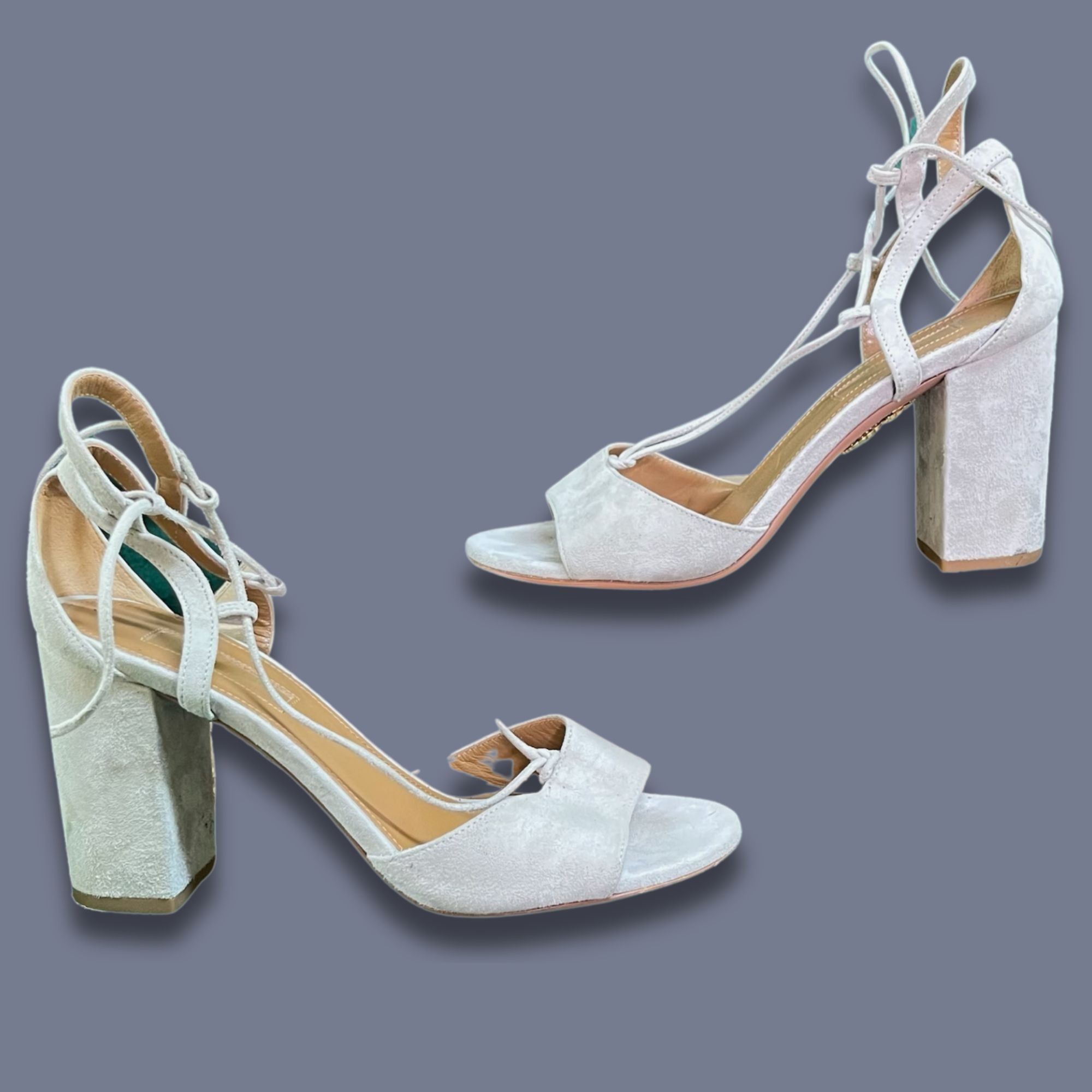 Aquazzura Aquazzura Austin Women Size 6.5 Suede Block Heel Sandals W/ Size US 6.5 / IT 36.5 - 3 Thumbnail