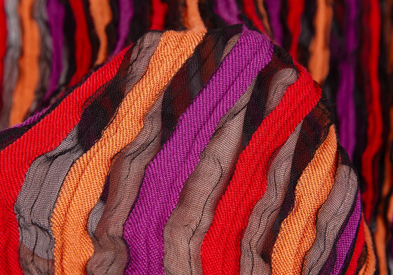 Issey Miyake Sheer Stripe Fringe Stole in Black Multi Color Size ONE SIZE - 4 Thumbnail
