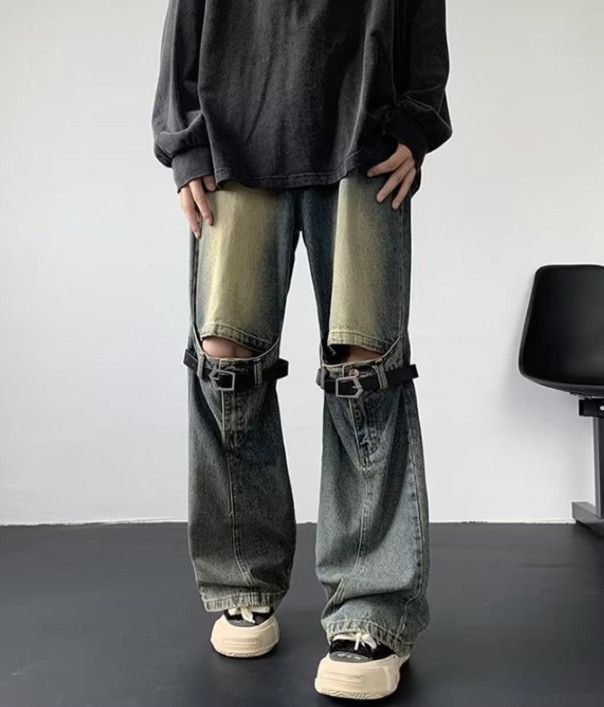Japanese Brand Street men's retro zippered workwear straight bootcut jeans Size US 32 / EU 48 - 1 Thumbnail