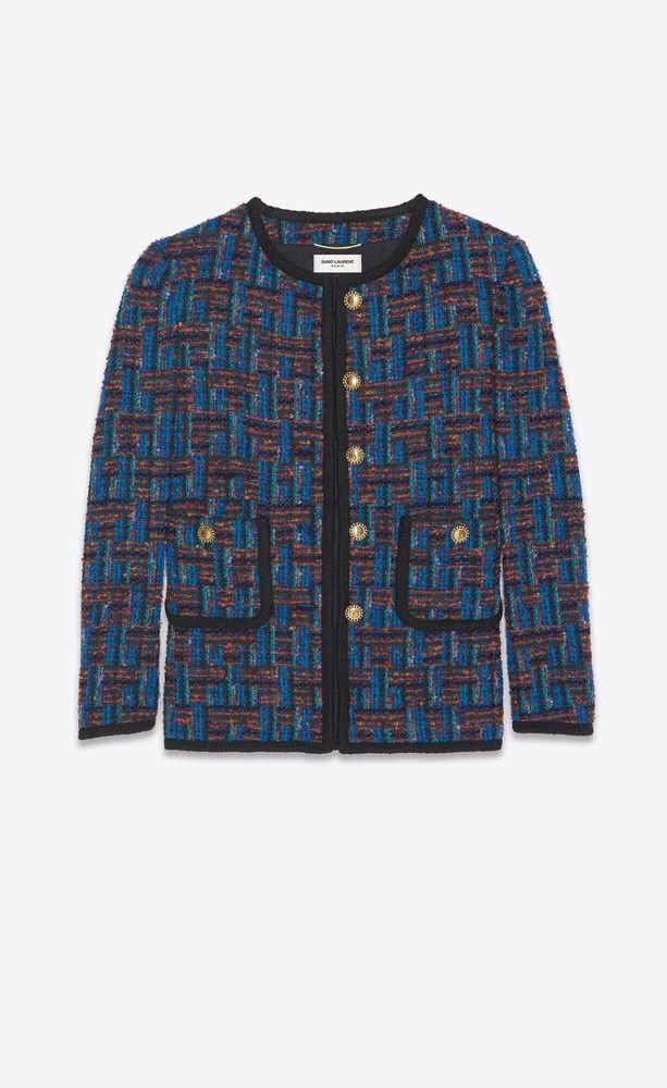 Saint Laurent Paris o1s1wg111224 Blended Tweed Cropped Button Jacket Multicolor Size L / US 10 / IT 46 - 1 Thumbnail