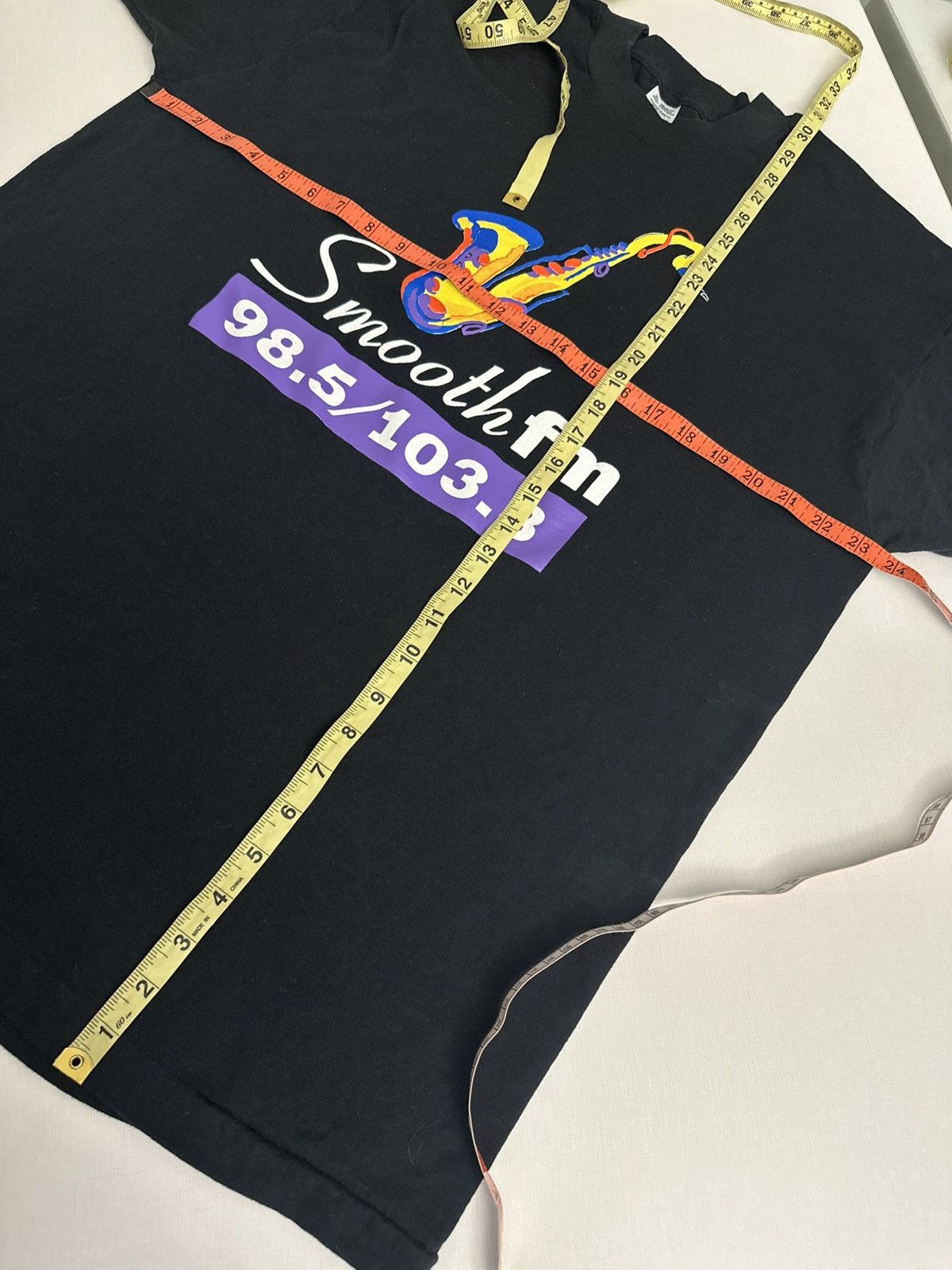 Band Tees × Vintage Vintage 90s Smooth FM Radio Station Promo Tshirt Saxophone Size US XL / EU 56 / 4 - 6 Thumbnail