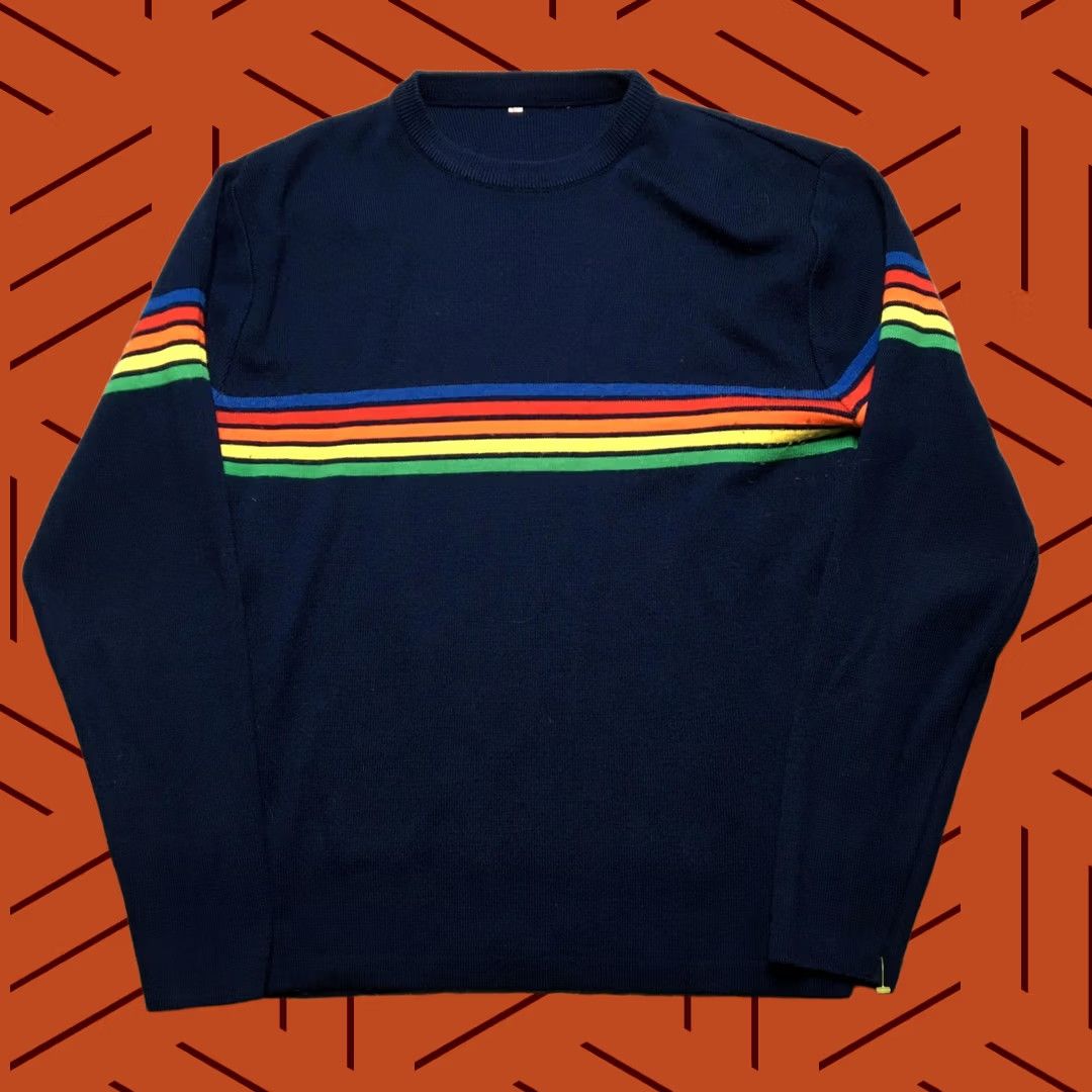 Rainbow Vintage Rainbow Stripe Crewneck Sweater Mens XL Navy Knit Pullover Retro Style Size US XL / EU 56 / 4 - 1 Thumbnail
