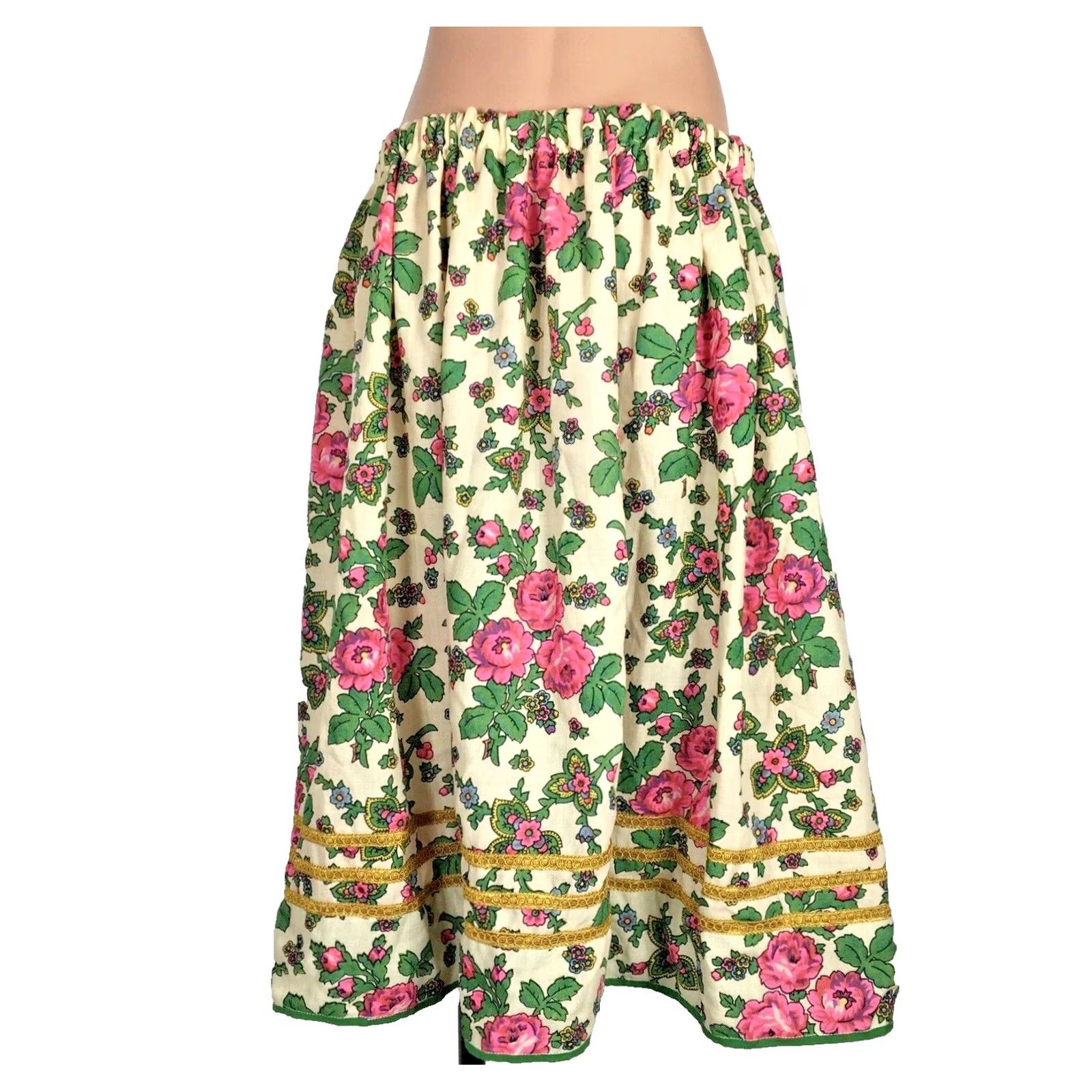 Vintage VINTAGE Hippie 70s Midi Skirt Green Floral Psychedelic Boho Adjustable Waist L Womens Size 36" / US 14 / IT 50 - 2 Thumbnail