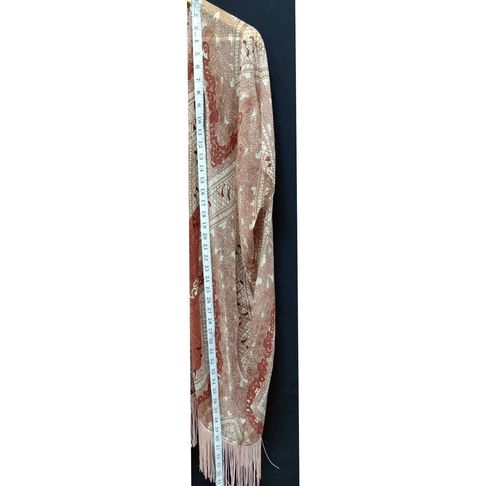 Vintage Janice Boho Fringe Kimono Cardigan Shawl Open Front One Size | Size OS Size ONE SIZE - 6 Thumbnail