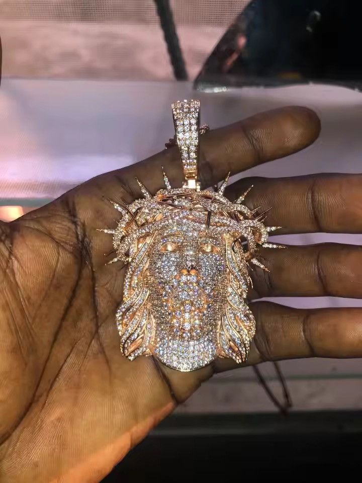 Rose Gold Iced Out Ratten Jesus Necklace Pendant 40cm Chain