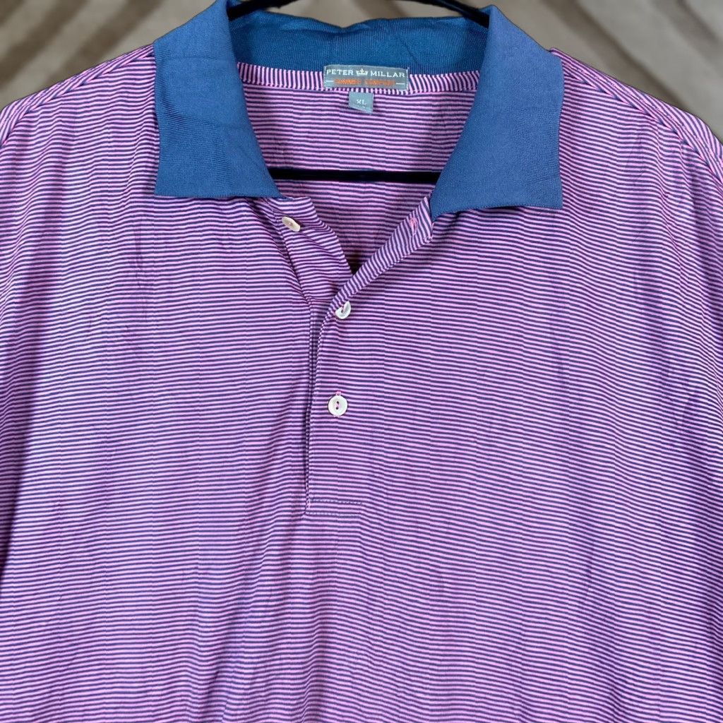 Peter Millar Peter Millar Mens Polo Shirt Purple Blue Stripe Summer Comfort Stretch XL Shirt Size US XL / EU 56 / 4 - 1 Thumbnail