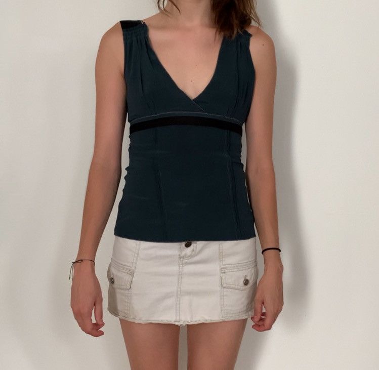 トップス MIUMIU Navy Short Tank Top トップス MIUMIU Navy Short Tank Top Miu Miu Blue Cotton Tank
