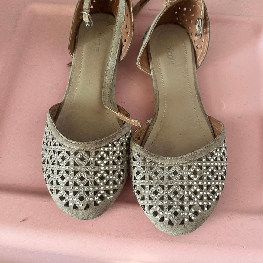 Other nicole beige rhinestone stone strap flats Size US 9 / IT 39 - 2 Thumbnail