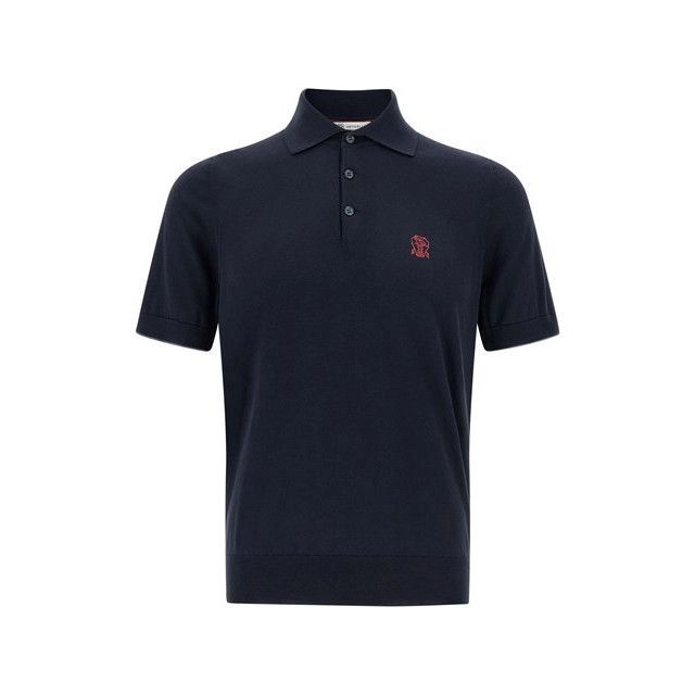 BRUNELLO CUCINELLI Blue embroidery Polo Shirt New & Authenti