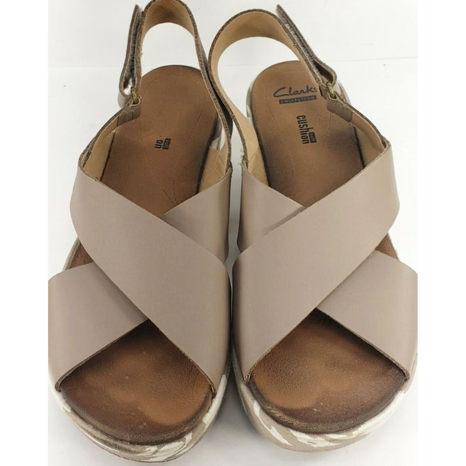 Clarks CLARKS Collection Soft Cushion Sandals Wedge Slingback Brown Beige X Crossover 7.5 Women Shoes Size US 5 / IT 35 - 5 Thumbnail