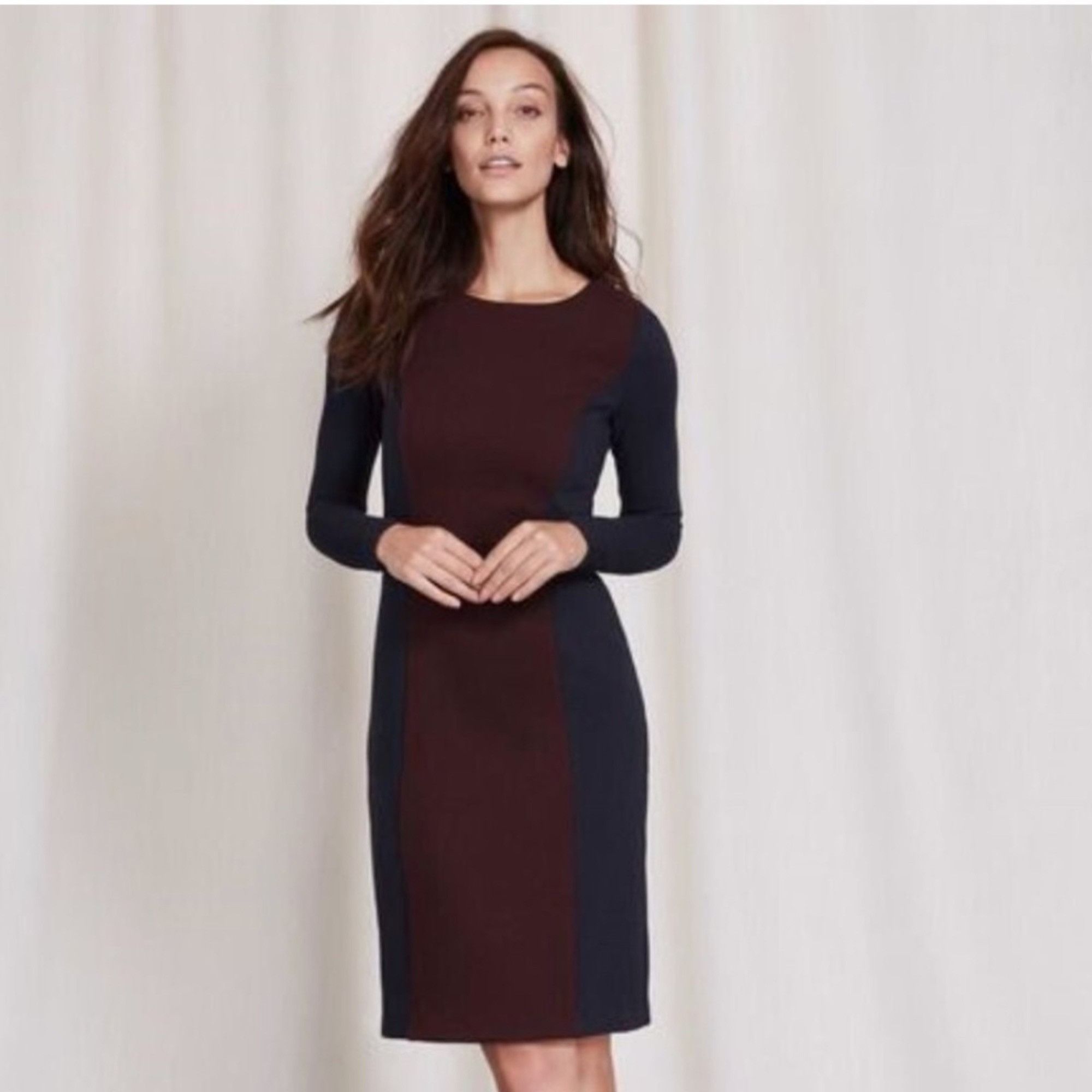 Boden Boden Navy Blue Burgundy Colorblock Textured Ponte Shift Dre Size XL / US 12-14 / IT 48-50 - 7 Thumbnail