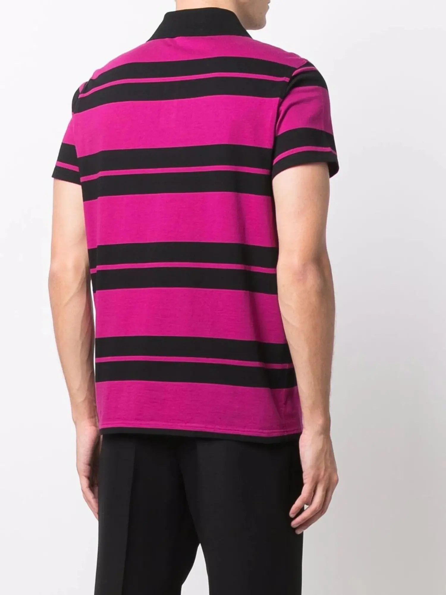 Saint Laurent Paris o1s1wg110724 Polo Shirt Striped Jersey in Dark Pink /Black Size US L / EU 52-54 / 3 - 4 Thumbnail