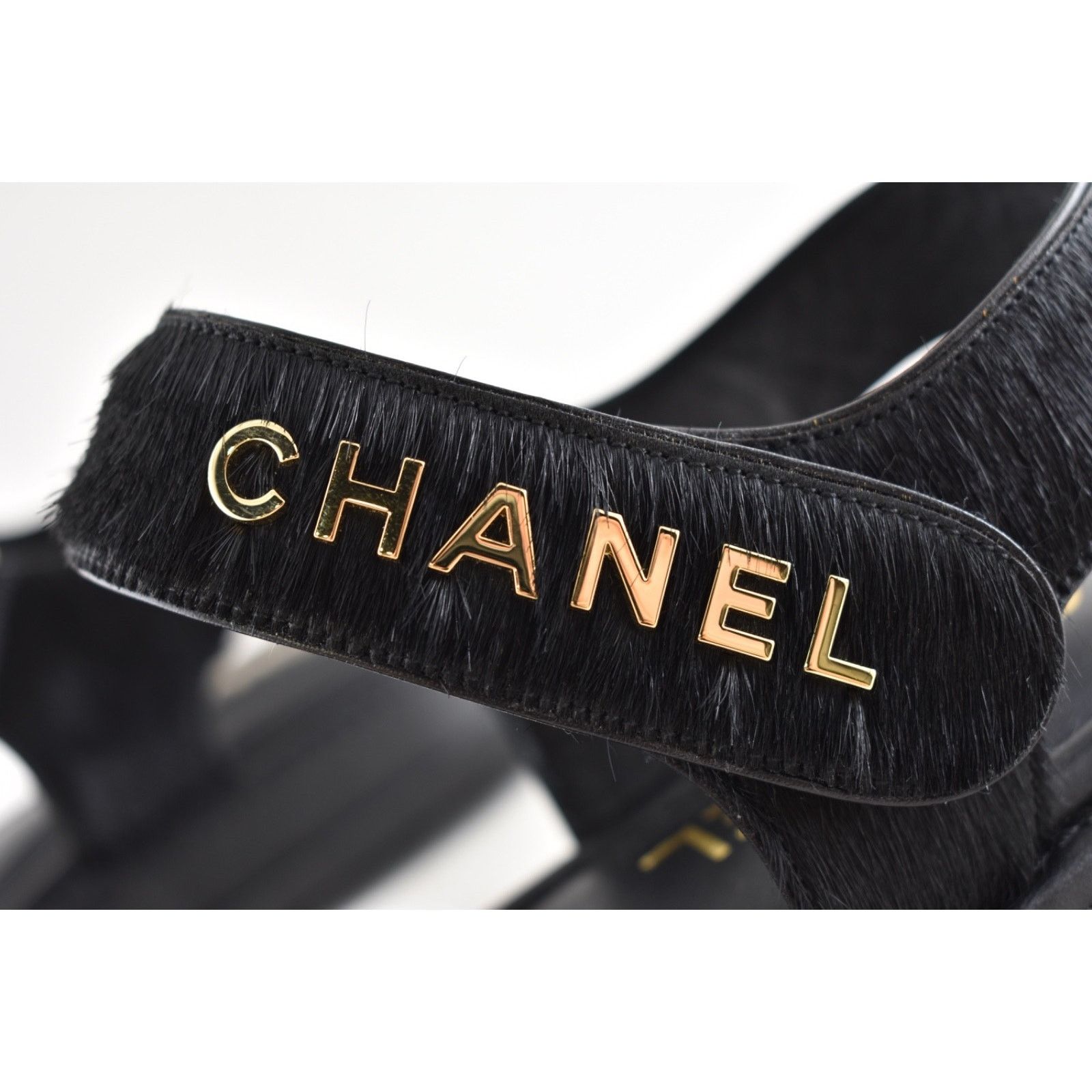 Chanel Chanel 24B Black Calf Hair Gold CC Logo Flat Dad Sandal 36 Size US 5 / IT 35 - 16 Thumbnail