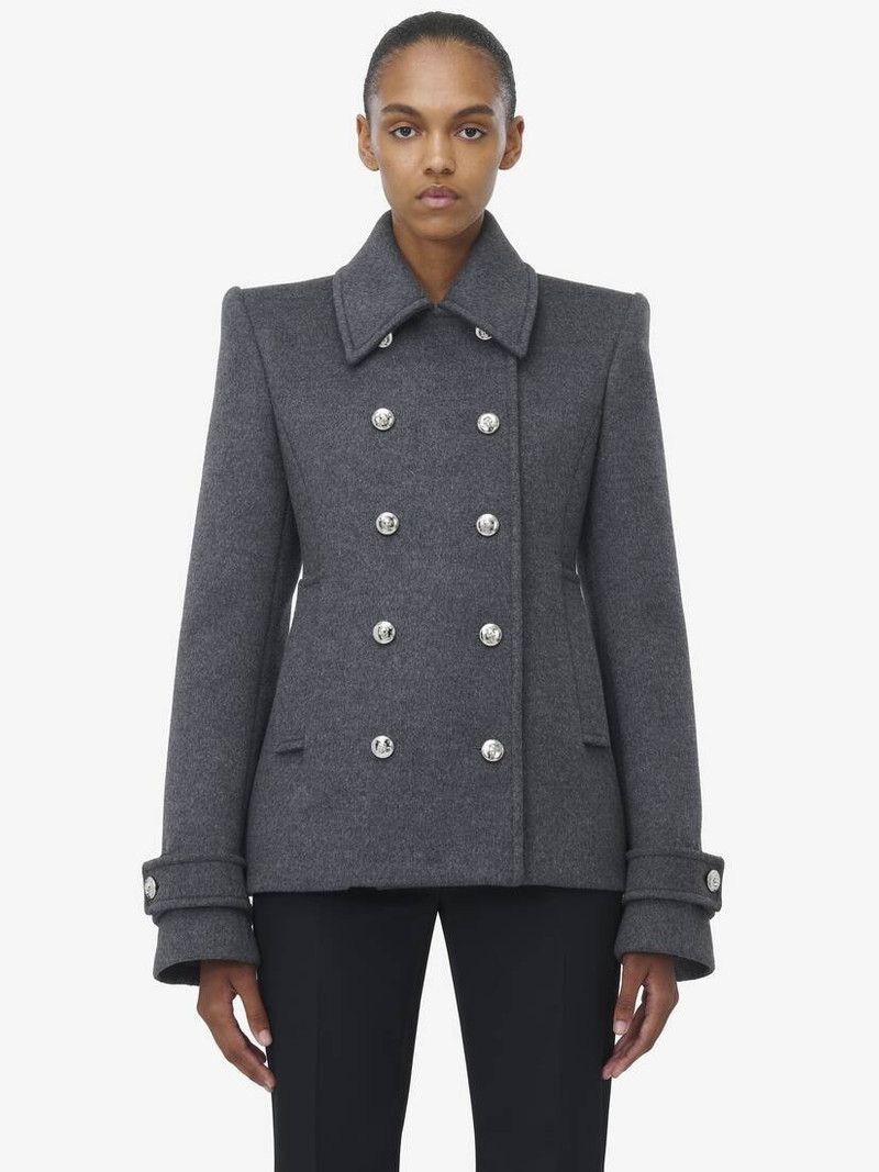 Alexander McQueen o1srvl11e0226 Tailored Peacoat In Grey Size L / US 10 / IT 46 - 2 Thumbnail