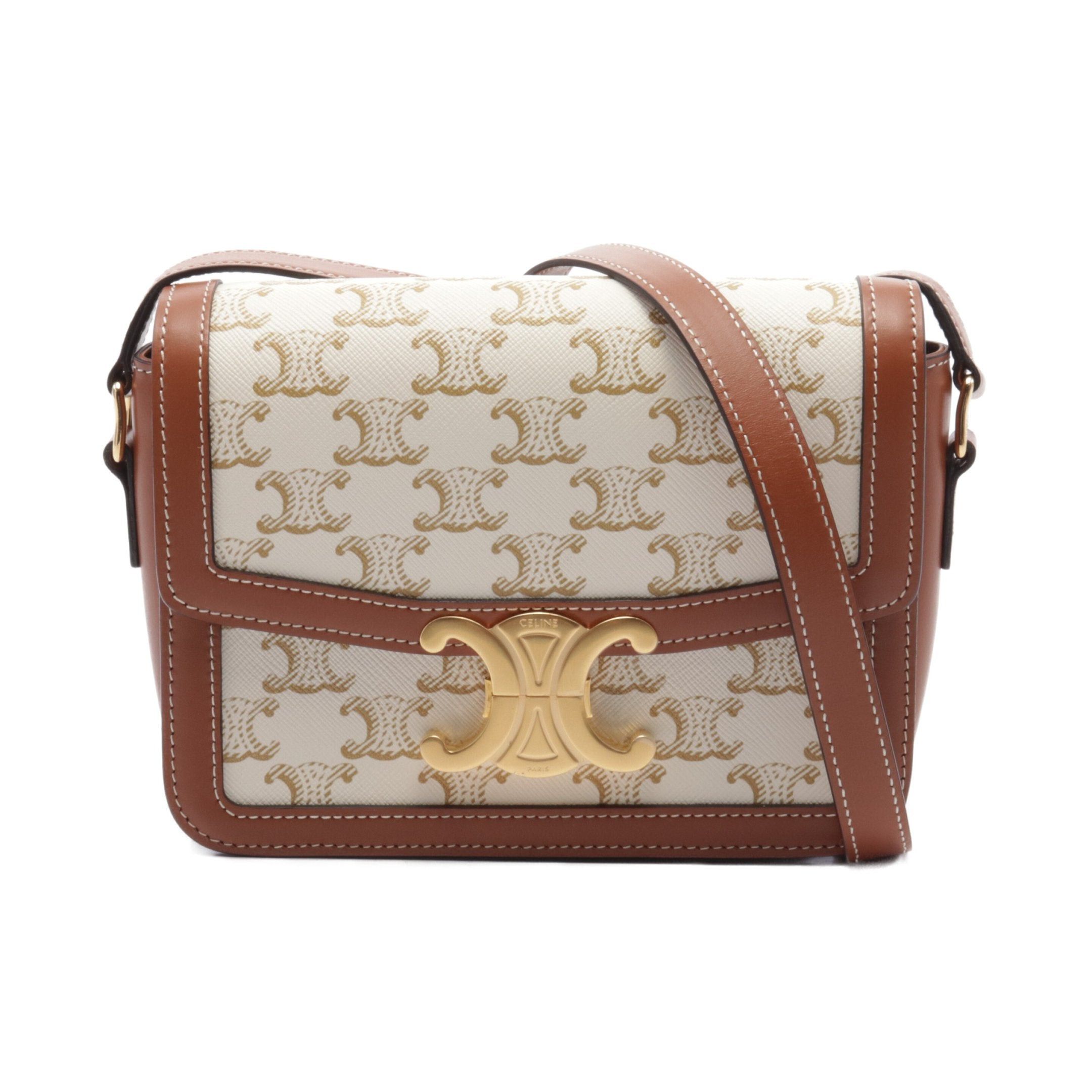Celine Teen Triomphe Shoulder Bag Leather Off White Brown