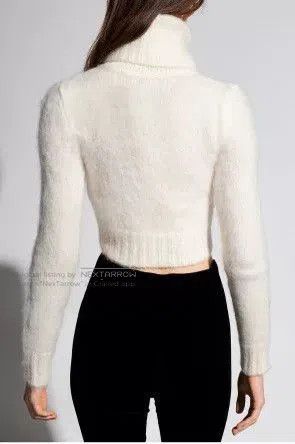 Saint Laurent Paris Saint Laurent White Cropped Turtleneck Sweater. Size M / US 6-8 / IT 42-44 - 4 Thumbnail