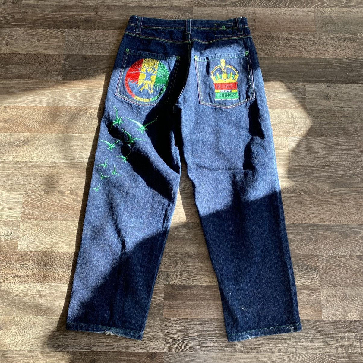 Japanese Brand × Vintage Vintage y2k embroidered denim pants Size US 33 - 1 Thumbnail