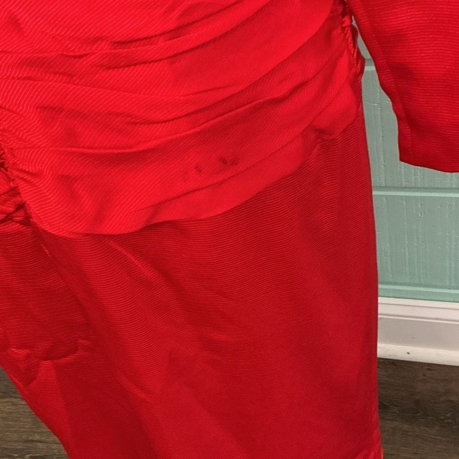 Homemade Vintage Red Satin Midi Dress Long Sleeve Formal Size S / US 4 / IT 40 - 3 Thumbnail