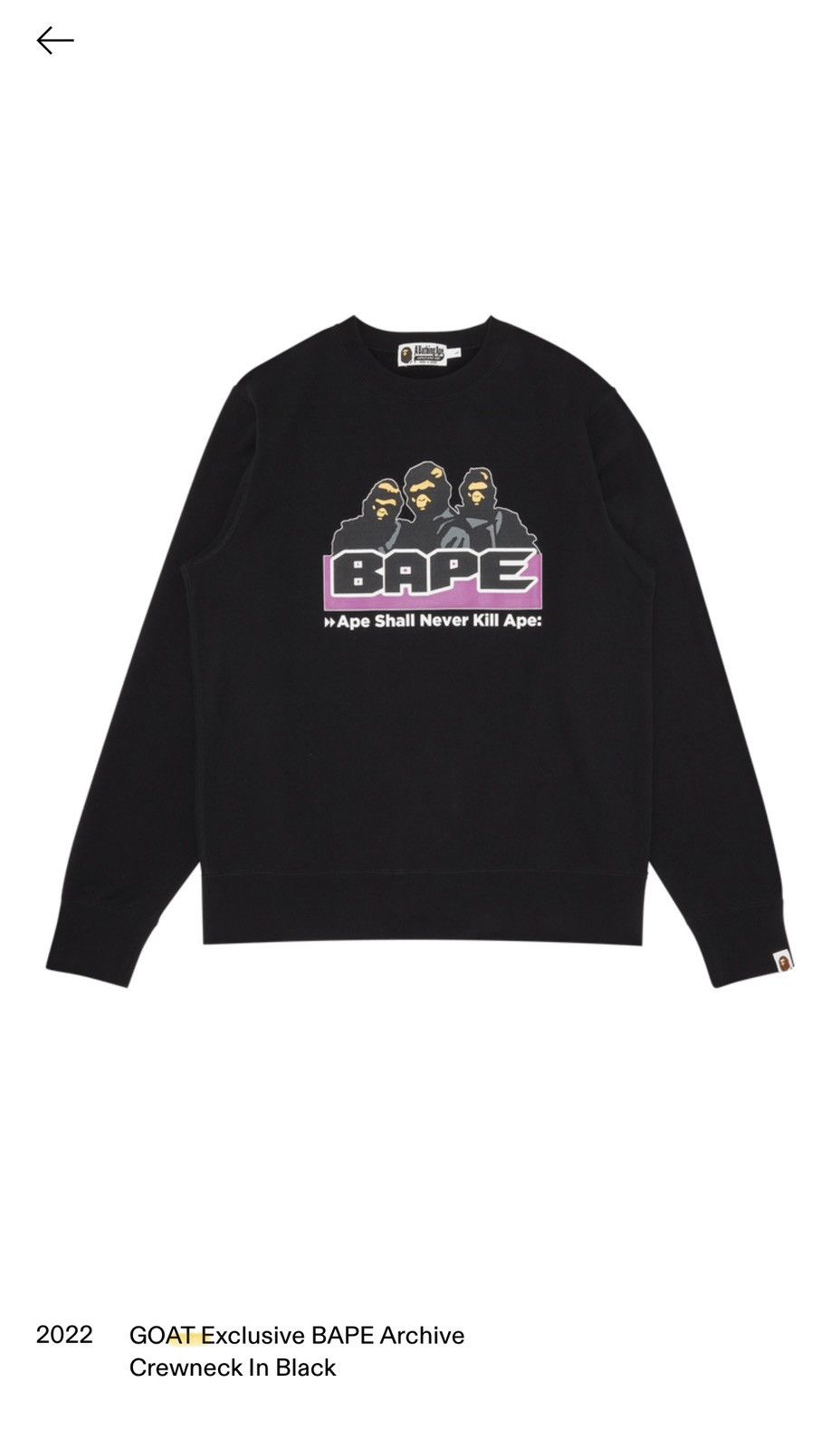 Bape BAPE Archive Crewneck In Black GOAT Exclusive Size US XXL / EU 58 / 5 - 9 Thumbnail