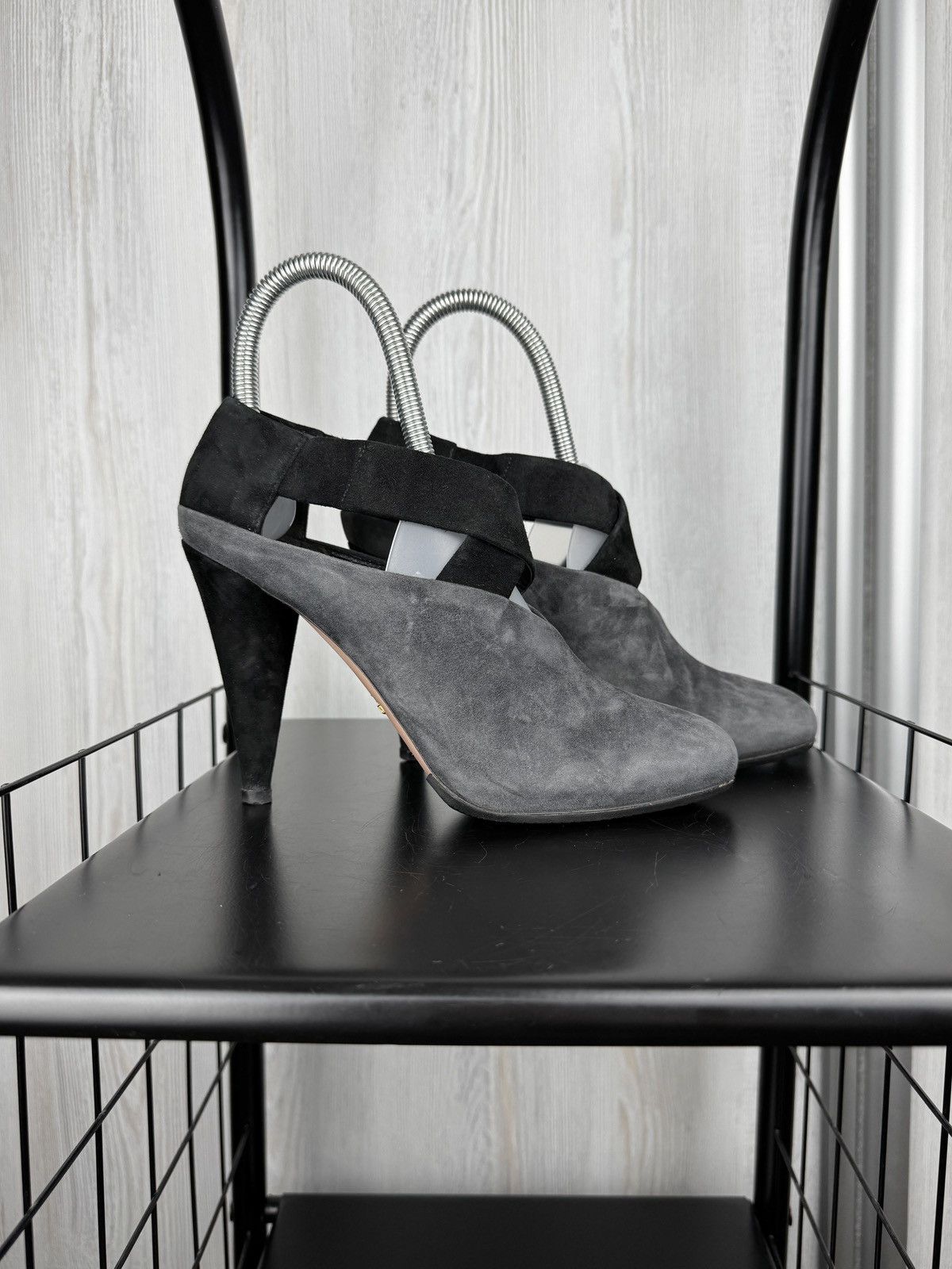 Prada Prada Gray Black Suede Ankle Cone Heels Size 36.5 EU 6.5 US Size US 6.5 / IT 36.5 - 1 Thumbnail