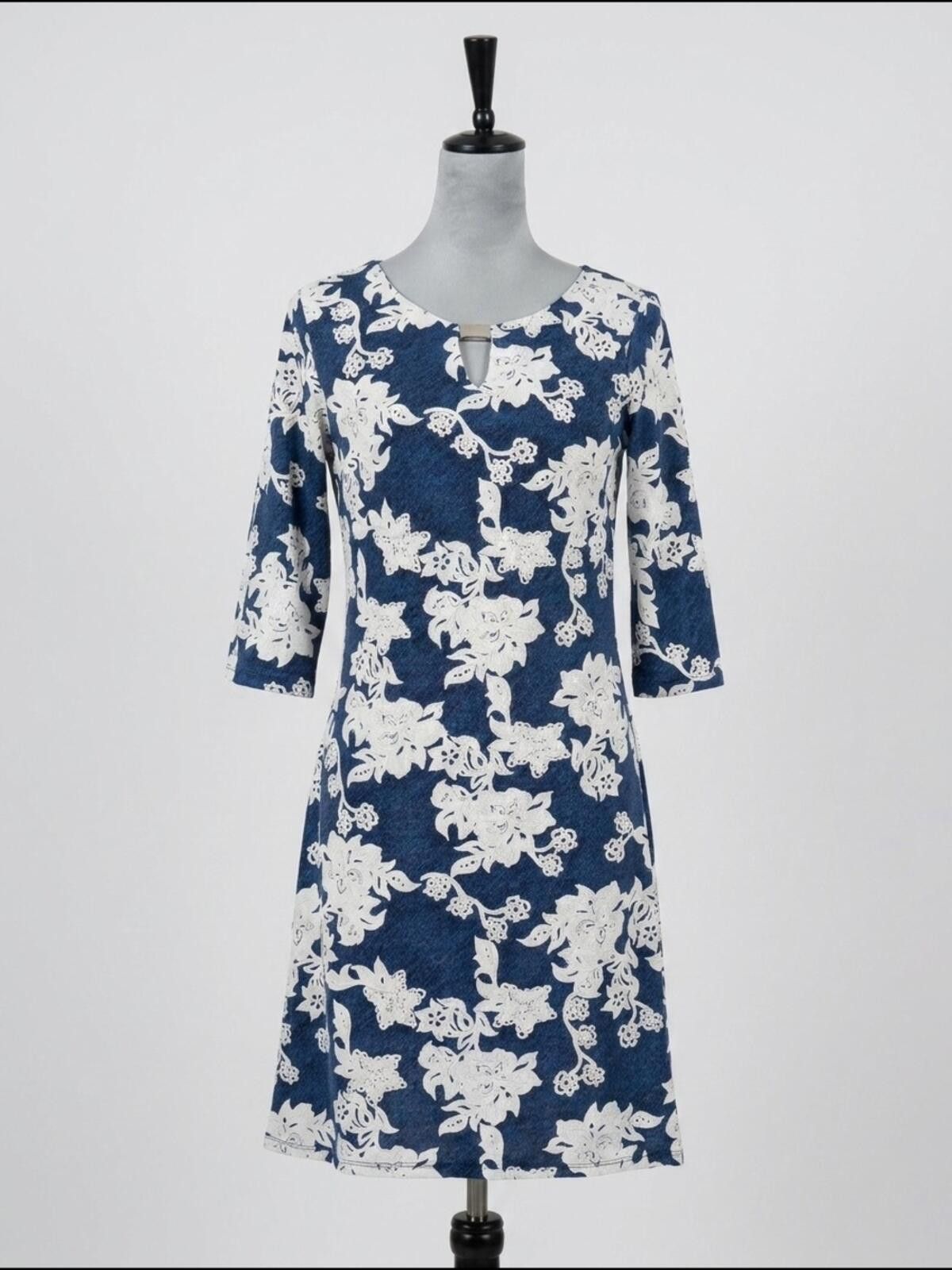 Cole Haan Haani Navy and White Floral Midi Dress Size S / US 4 / IT 40 - 1 Thumbnail