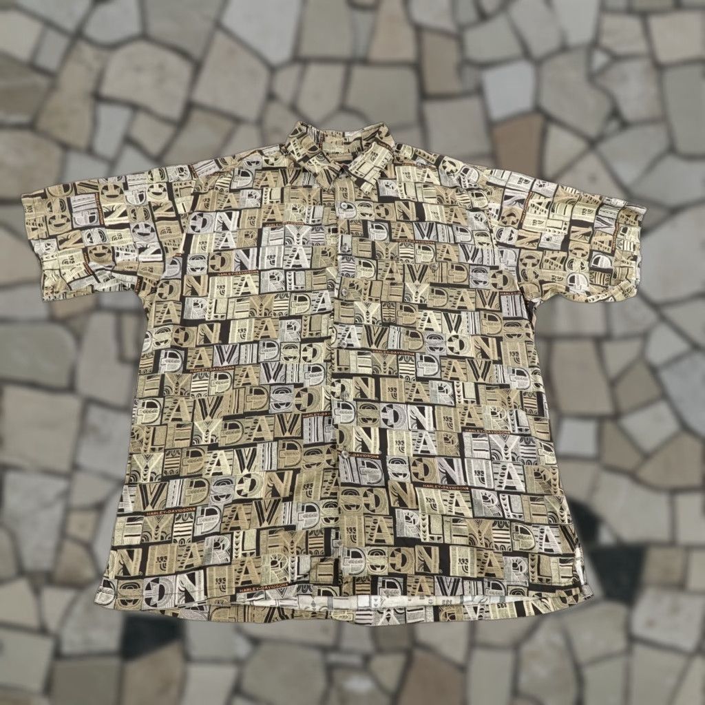 Harley Davidson VINTAGE Harley-Davidson Shirt Mens Large Short Sleeve Button Up Motorcycle Biker USA Retro Geometric 90s Size US L / EU 52-54 / 3 - 1 Thumbnail