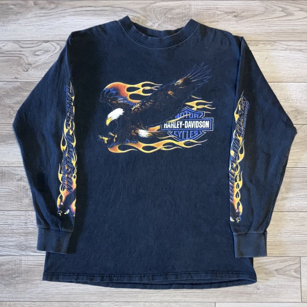 トップス Harley-Davidson Eagle Blue Flame Harley Davidson × Vintage 90s Harley Davidson blue flame long