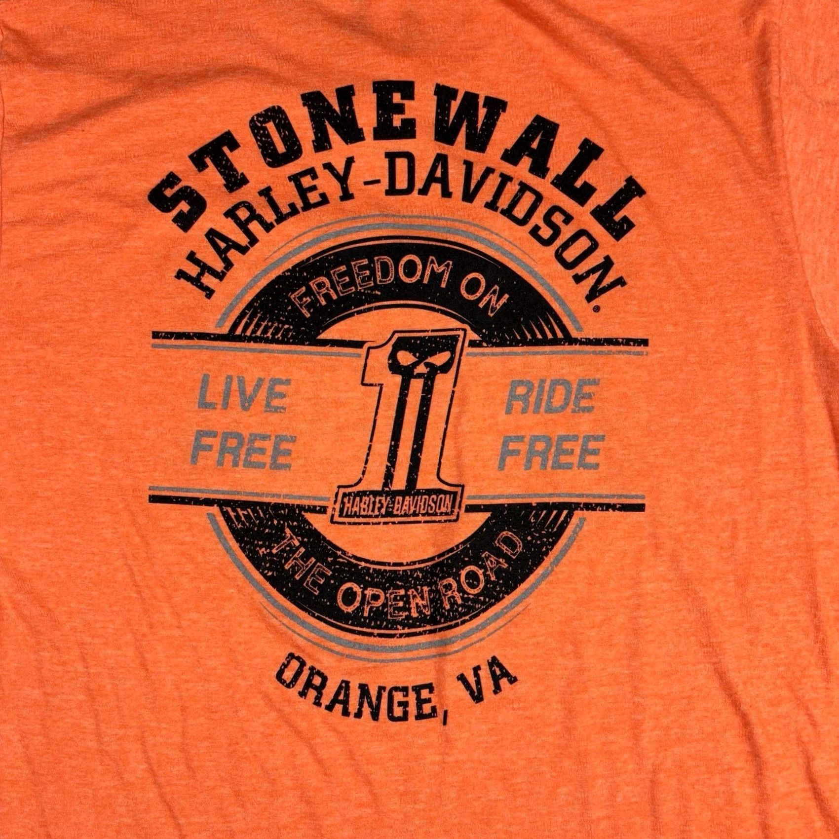 Harley Davidson VINTAGE Harley-Davidson T Shirt Logo Biker Print Double-Sided Adult L NWT Orange Cotton Crew Neck Short Sleeve Graphic Print Mens Size US L / EU 52-54 / 3 - 8 Thumbnail