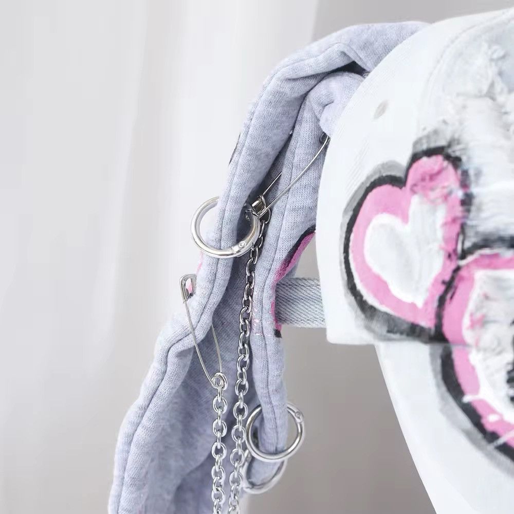 Japanese Brand Graffiti Long Rabbit Ears Ripped Metal Ring Cap Size ONE SIZE - 7 Thumbnail