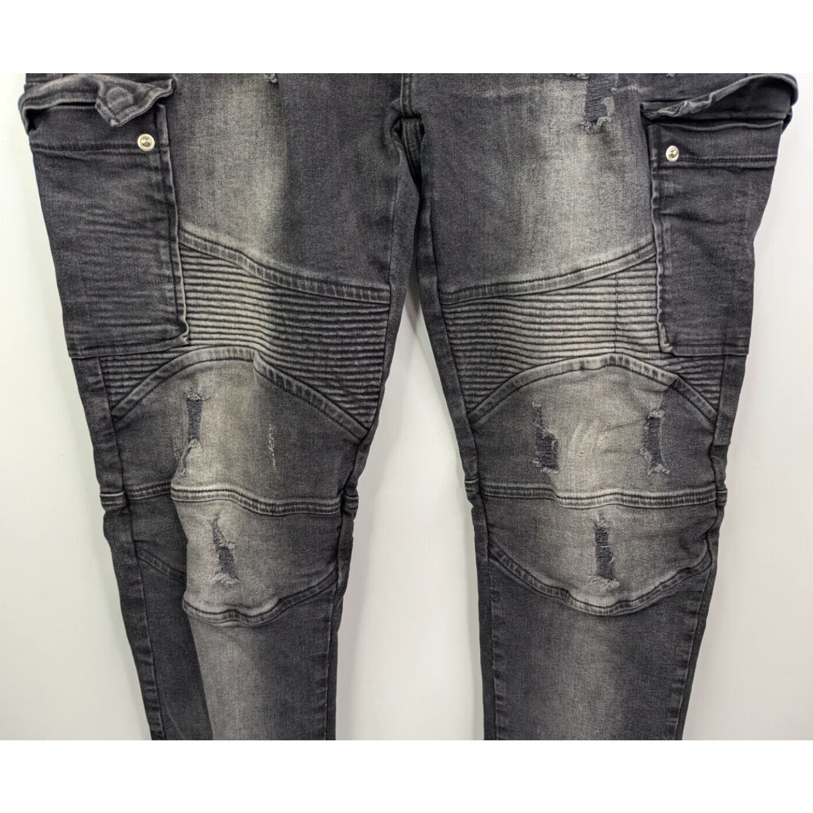 Supply & Demand Supply & Demand Jeans Cargo Mens Black Denim Moto Distressed Stretch 2XL 38W Size US 39 - 5 Thumbnail