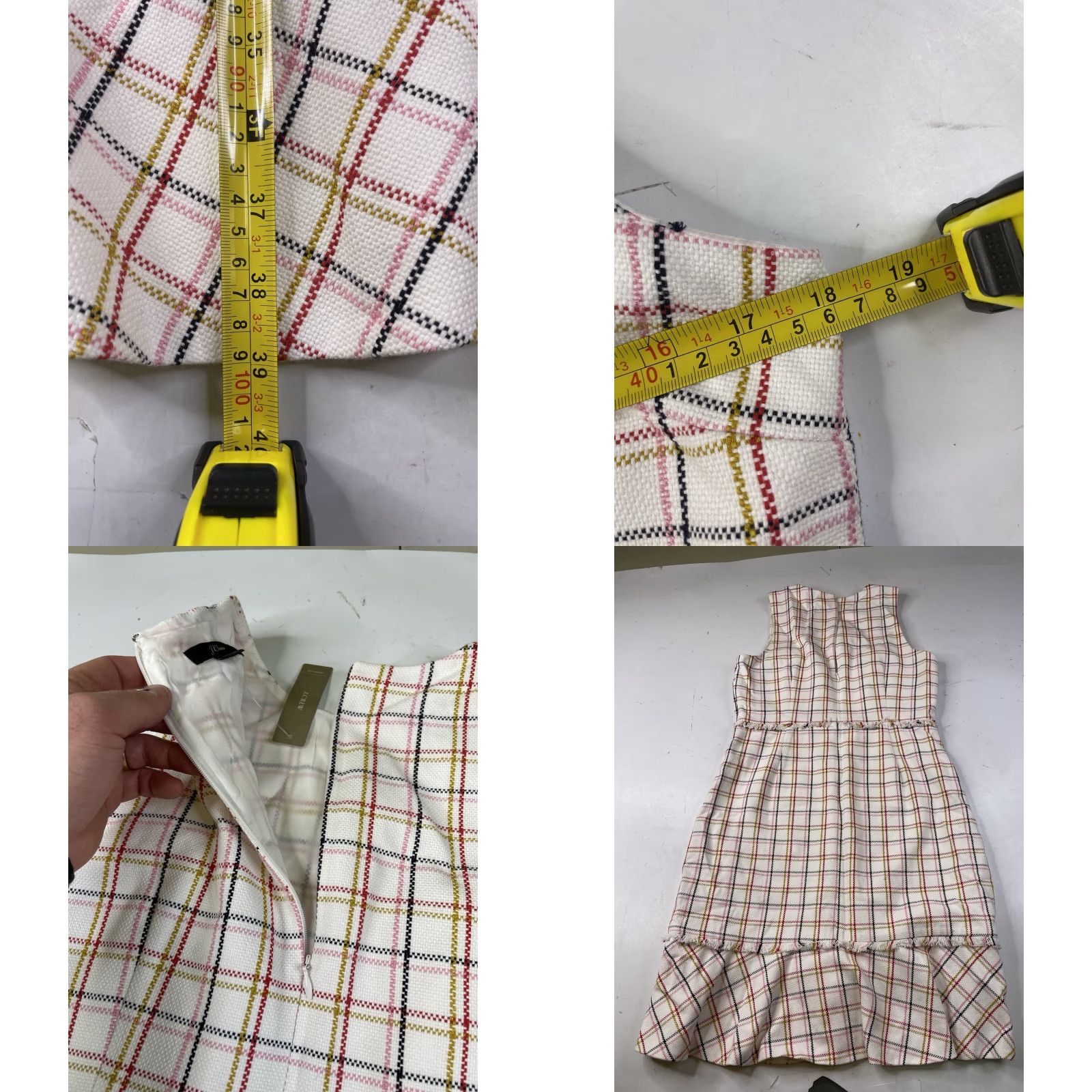 J.Crew NWT J.CREW A-Line Dress Sleeveless Crew Neck Zip Knee Length Multicolor Windowpane Cotton Tweed Fringe Lined Size 10 Womens Size L / US 10 / IT 46 - 8 Thumbnail