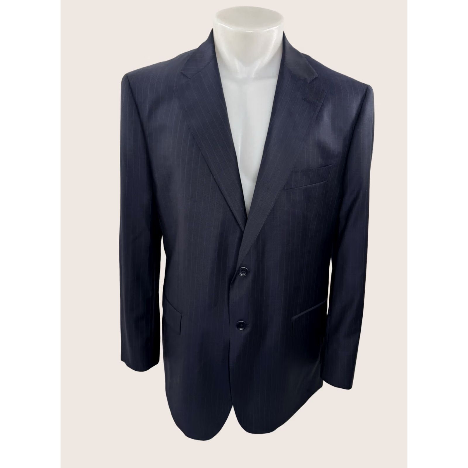 Ermenegildo Zegna SAKS / ZEGNA - Wool Pinstripe Blazer Jacket 44 R Men Blue Wool Blazer Jacket Mens 90s 2000s EXCELLENT Size 44R - 1 Thumbnail