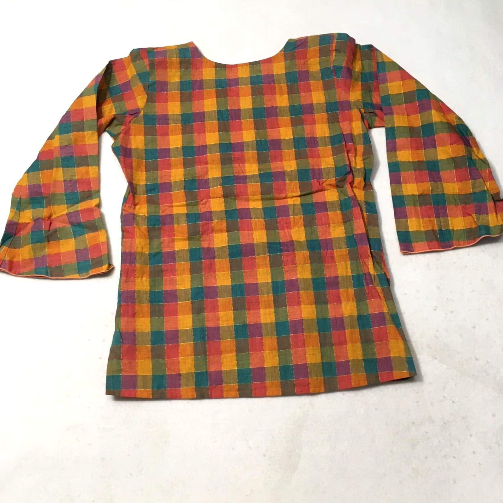 Vintage India Cotton BLEND Top Women’s Size MEDIUM CHECK Boho Hippie Festival Size M / US 6-8 / IT 42-44 - 6 Thumbnail