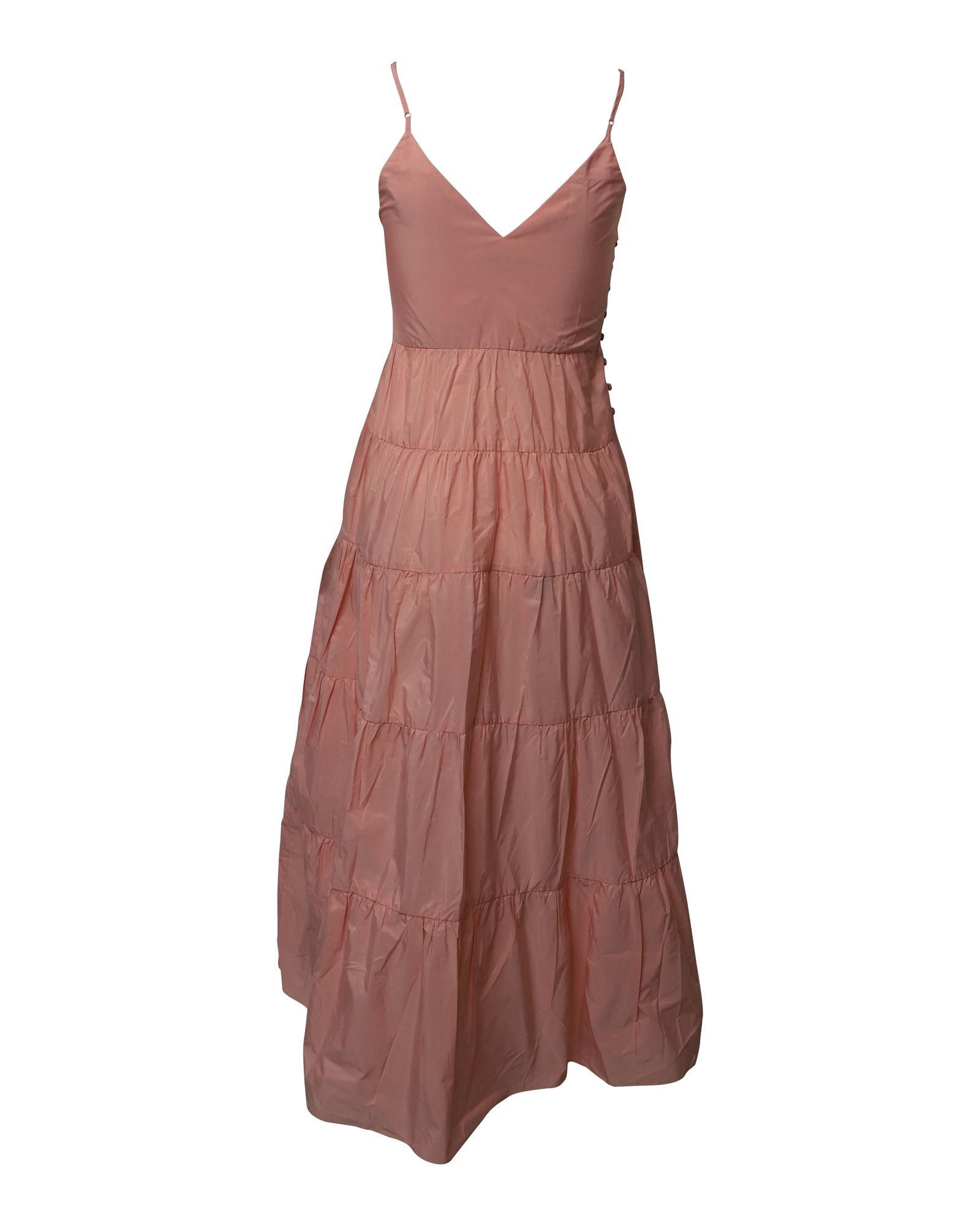 image of Maje Tiered Strappy Sleeveless Maxi Dress In Peach Taffeta in Pink/Peach, Women's (Size XS)