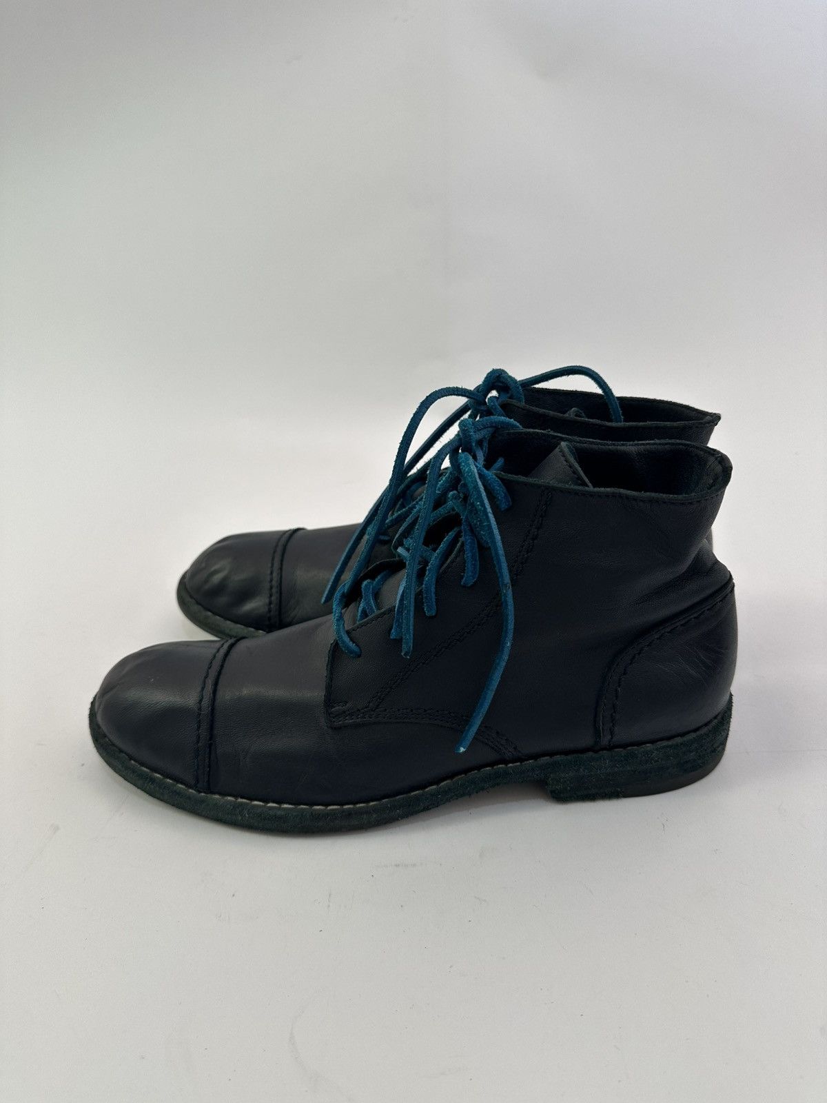 Yohji Yamamoto Garment Dyed Dark Navy Leather Combat Boots