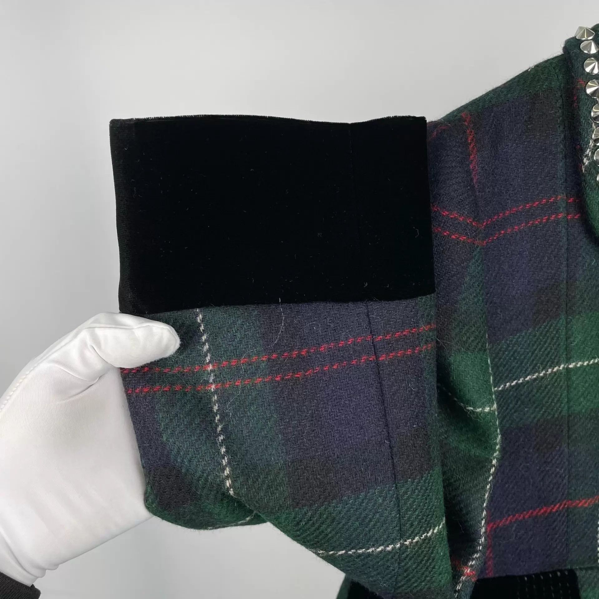 Miu Miu MIU MIU Green Check Coat Doll Collar Velvet Studs Size 40 Size S / US 4 / IT 40 - 9 Thumbnail