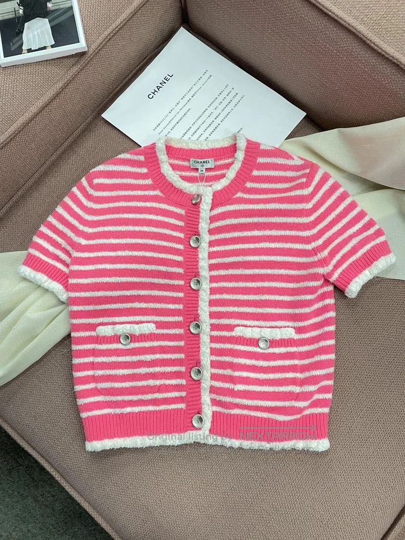 Chanel Chanel Pink Striped Short Sleeve Knit Top. Size US S / EU 44-46 / 1 - 2 Thumbnail