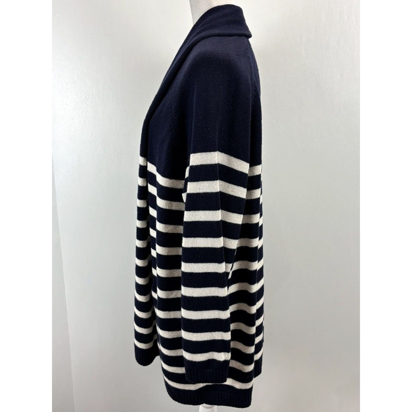 Talbots Talbots Knit Cardigan Sweater 3XP Petites Navy Striped Open Front Women Knit Cotton Blend Long Sleeve Cardigan Mens? Size XXL / US 16-18 / IT 52-54 - 2 Thumbnail