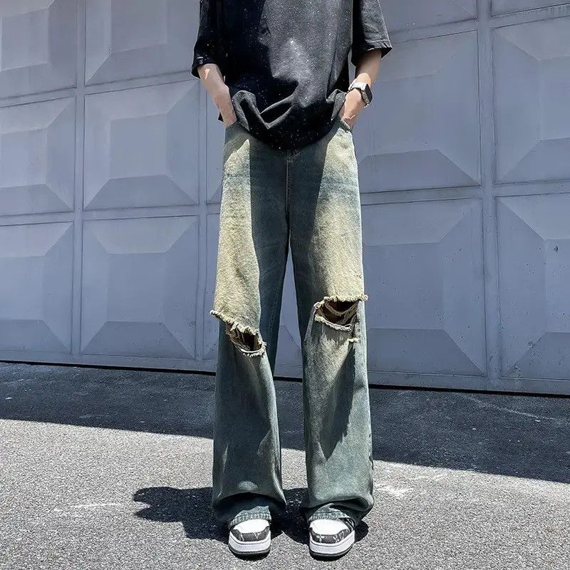 Japanese Brand Retro loose straight leg ripped jeans Size US 32 / EU 48 - 5 Thumbnail