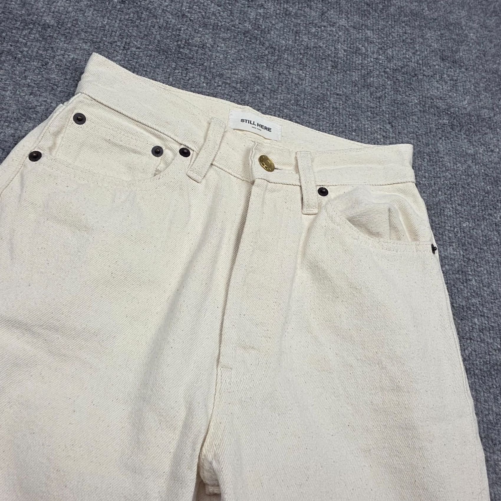 Still Here STILL HERE New York Childhood Jeans Women's 23 Ivory Straight Leg 100% Cotton Denim Straight Womens Size 40" / US 18 - 4 Thumbnail