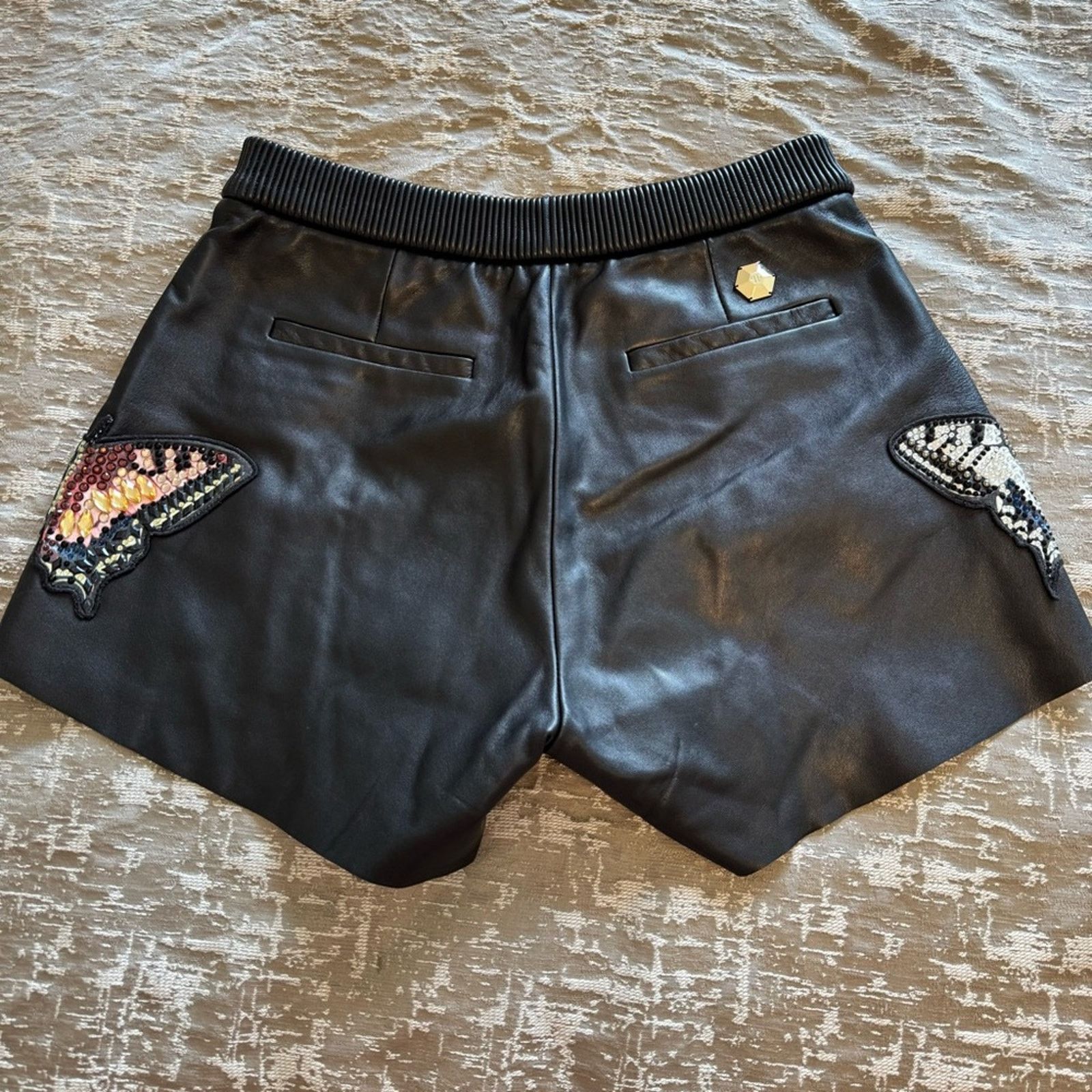Philipp Plein PHILIP PLEIN Black Leather Shorts with Butterfly, Size S Size 26" / US 2 / IT 38 - 2 Thumbnail