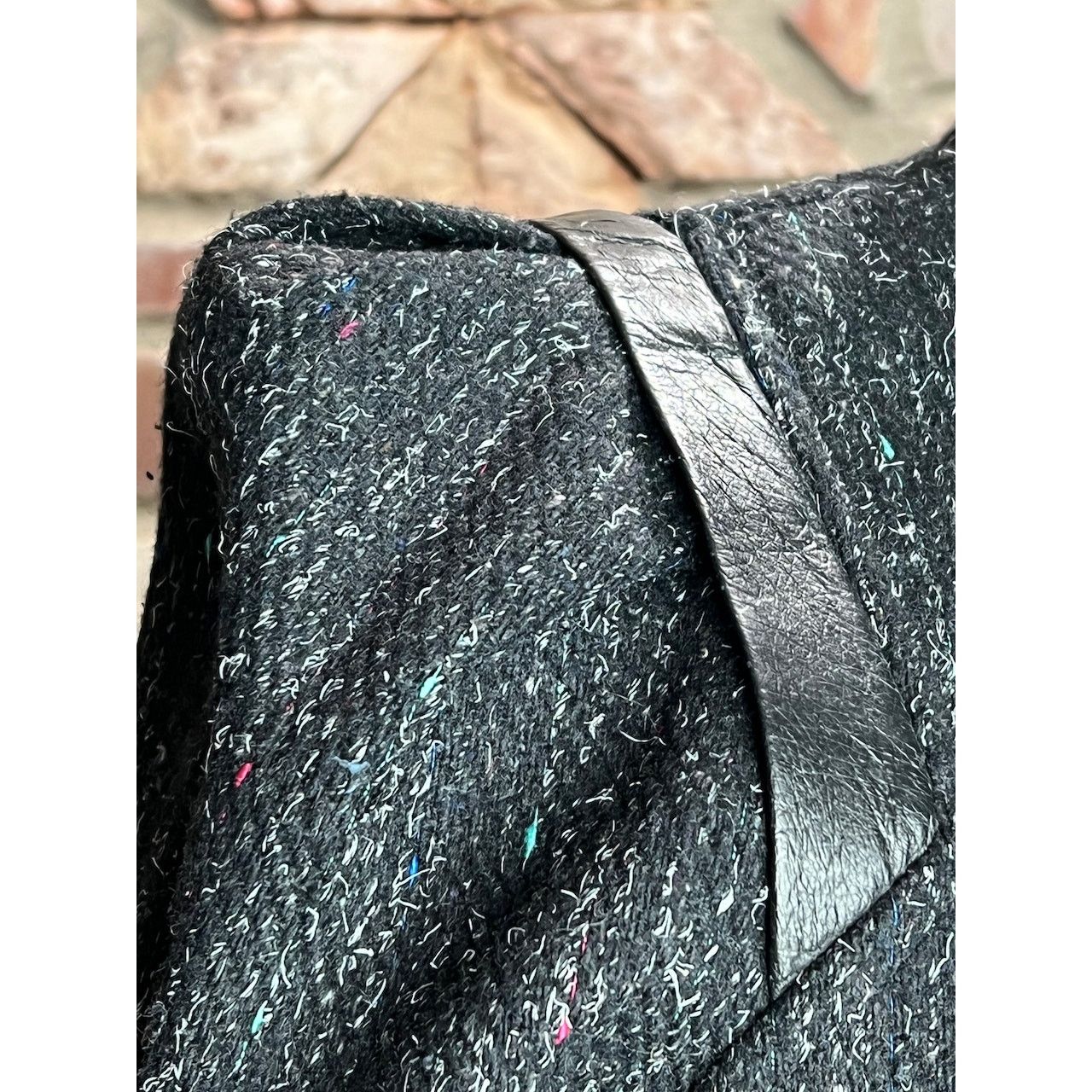 Vintage vintage wool coat charcoal teal pink blue high neck leather Size XXL / US 16-18 / IT 52-54 - 5 Thumbnail