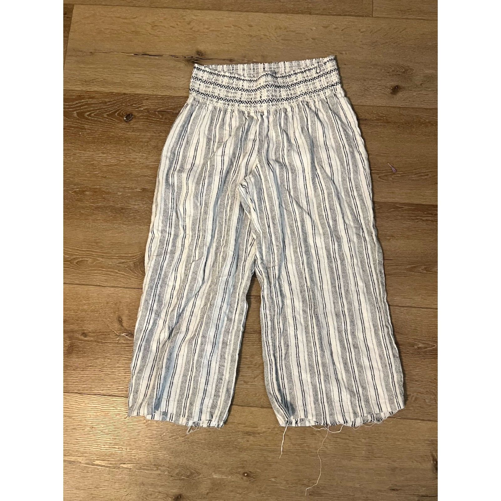 Vintage Rewash Pants Womens XL Black Linen Striped Wide-Leg Beach Cropped 21in Inseam Size 40" / US 18 - 2 Thumbnail